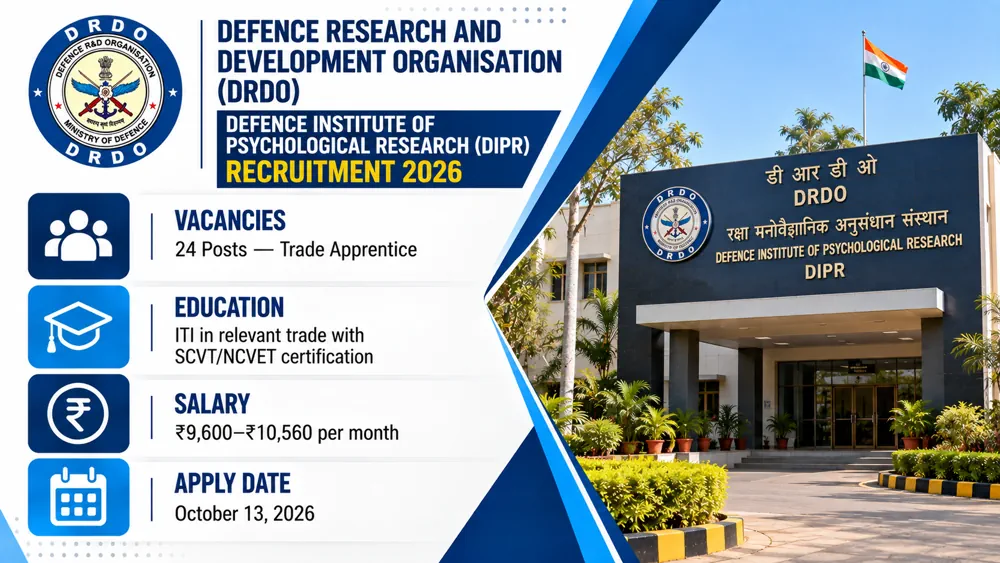 DRDO DIPR Apprentice Recruitment 2026 Notice Out for 24 ITI Apprentice Vacancies, Apply by October 13