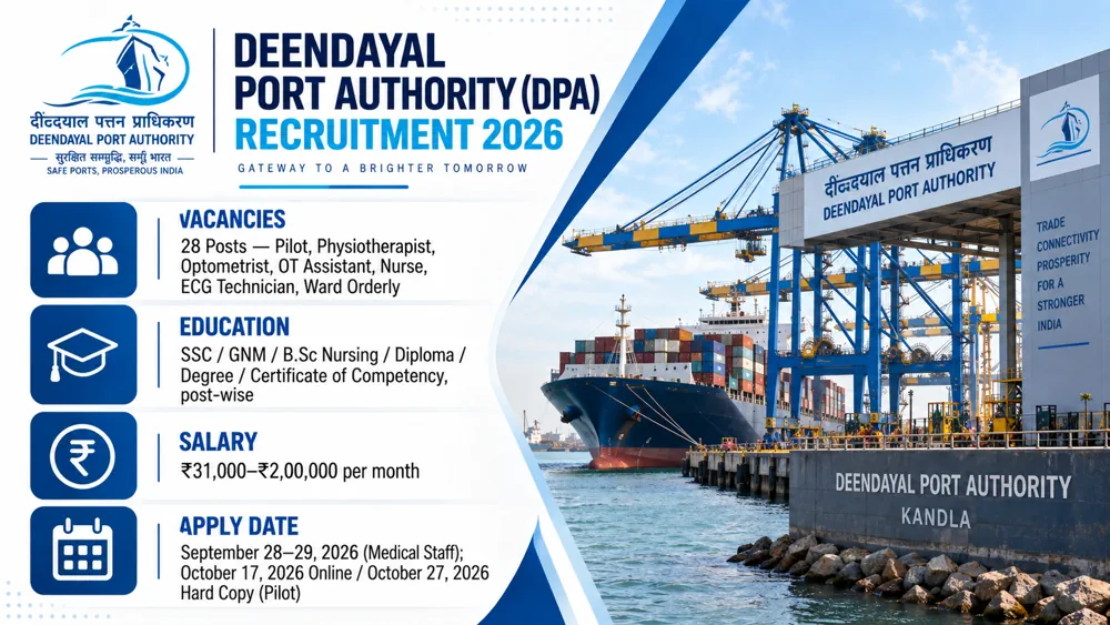 Deendayal Port Authority Recruitment 2026 Consolidated Notice: Apply to 28 Pilot, Medical, Nursing and Para-Medical Vacancies
