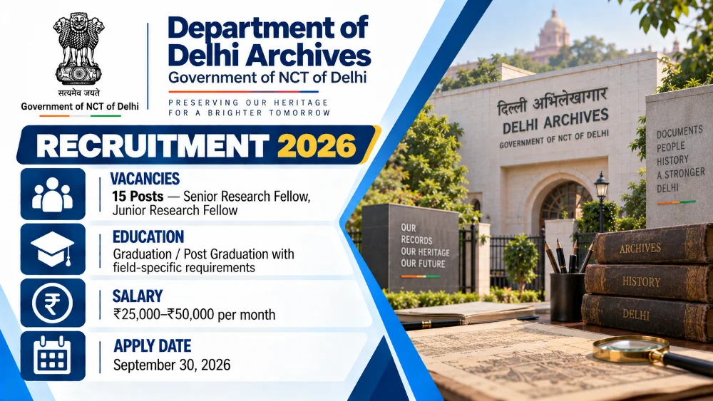 Delhi Archives Fellowship 2026 Notification Released for 15 SRF and JRF Posts, Apply Offline by September 30