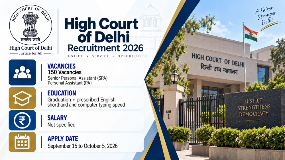 Delhi High Court Recruitment 2026 Notice Out: Online Form for 150 Senior Personal Assistant and Personal Assistant Vacancies Now Available