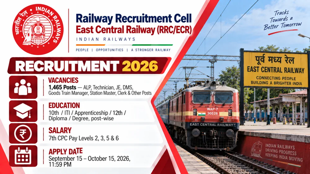 ECR GDCE Recruitment 2026 Notice Out for 1,465 ALP, Technician, JE, Station Master and Other Vacancies, Apply by October 15