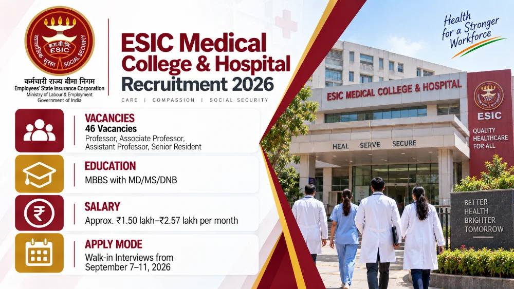 ESIC Announces Walk-In Interviews for 46 Faculty and Senior Resident Recruitment in Pune