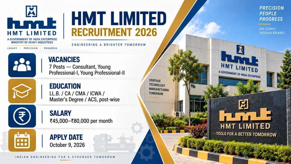 HMT Recruitment 2026 Invites Applications for 7 Young Professional and Consultant Vacancies, Apply by October 9
