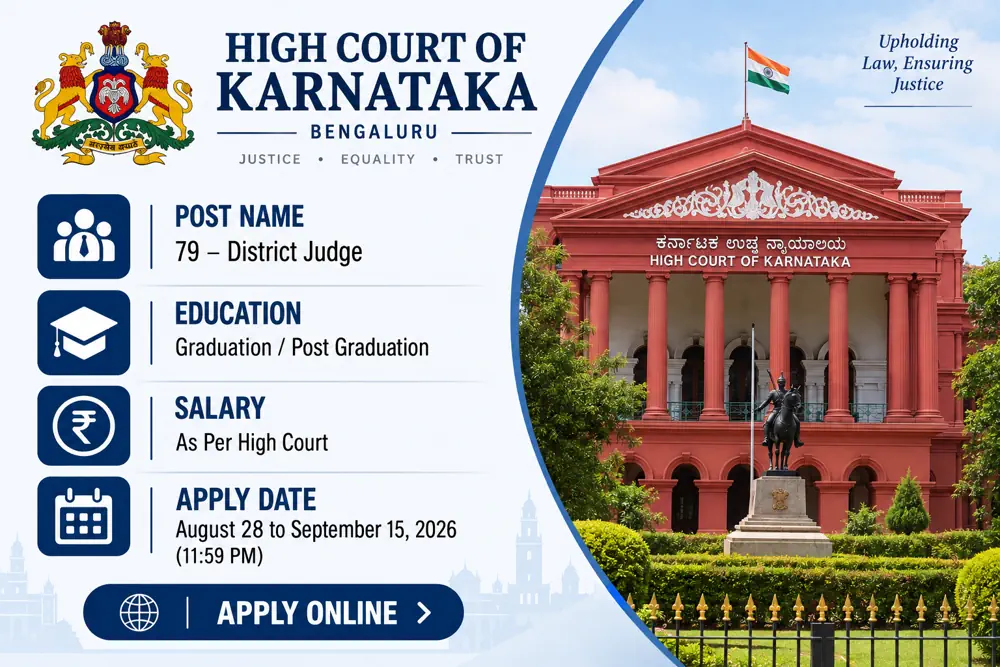 Karnataka High Court Recruitment Notice Out for 79 District Judge Posts; Applications Close September 15