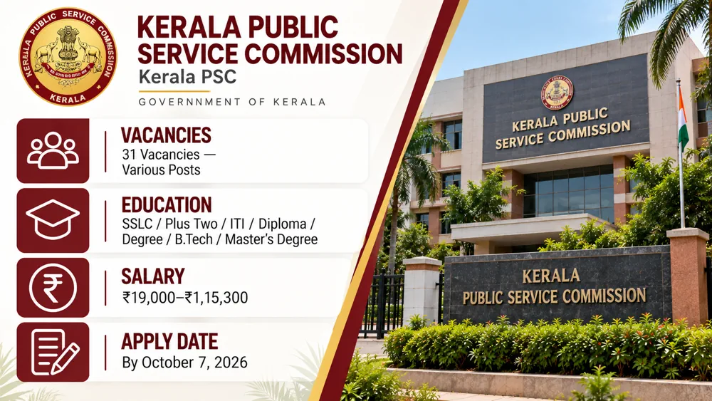 Kerala PSC Recruitment for 31 Plumber, Fire & Rescue Officer, Beat Forest Officer and Other Posts Announced; Apply by October 7