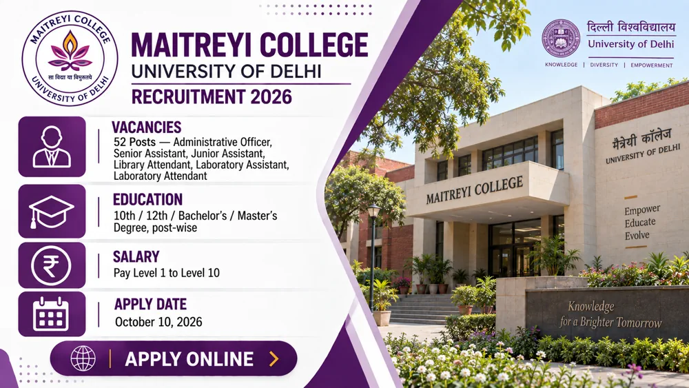 Maitreyi College Recruitment 2026 Online Form for 52 Non-Teaching Vacancies Available, Apply by October 10