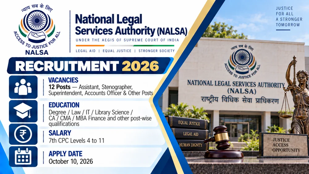 NALSA Recruitment 2026 PDF Notification Download: Apply to 12 Assistant, Stenographer, Superintendent and Other Vacancies by October 10