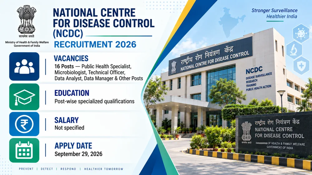 NCDC Recruitment 2026 Notification Released for 16 Public Health, Technical and Data Vacancies, Apply by September 29