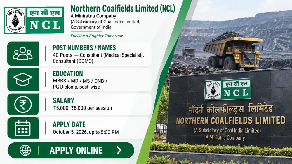 NCL Medical Consultant Recruitment 2026 Announced: Apply to 40 Specialist and GDMO Vacancies by October 5