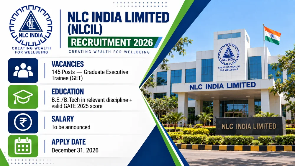 NLC India Announces Recruitment 2026 for 145 Graduate Executive Trainee Vacancies Through GATE