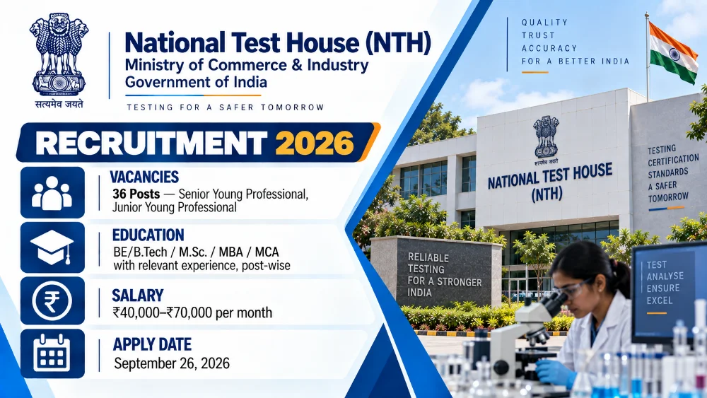 National Test House Recruitment 2026 Notice Out For 36 Young Professional Vacancies, Apply by September 26