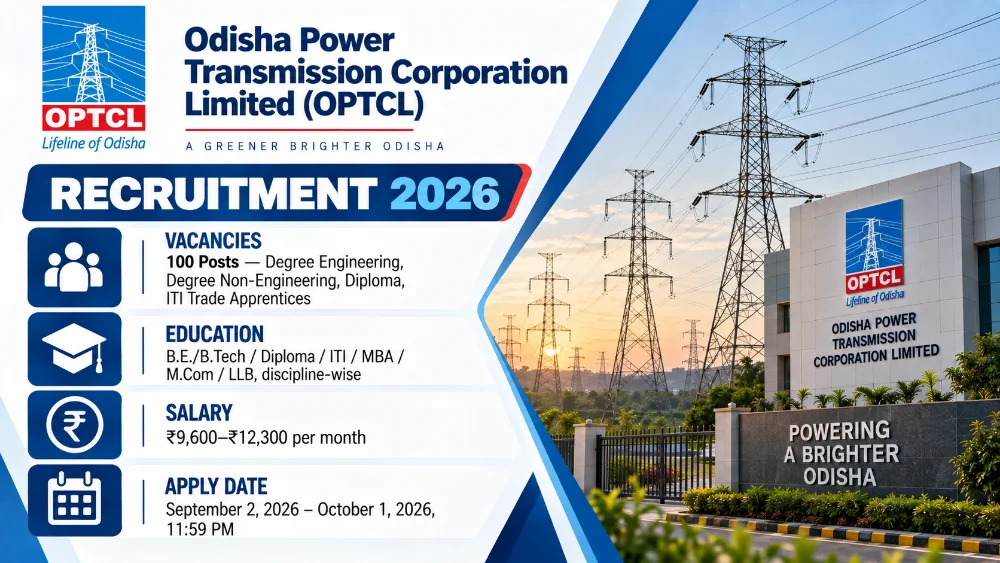 OPTCL Apprenticeship Recruitment 2026 Notice Out for 100 Graduate, Diploma and ITI Apprentice Posts, Apply Online by October 1