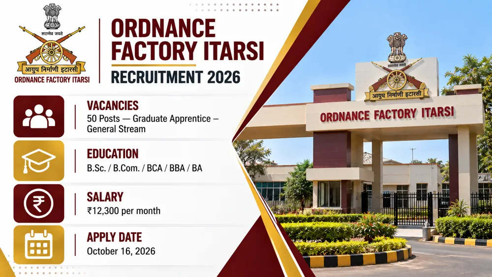 Ordnance Factory Itarsi Apprentice Recruitment 2026 Notice Out for 50 Graduate Apprentice Vacancies, Apply by October 16