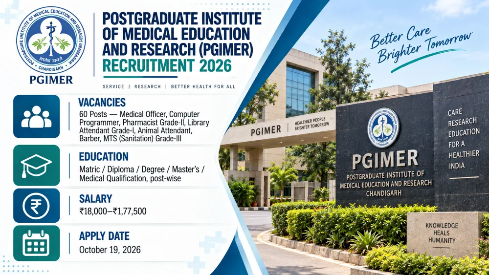 PGIMER Recruitment 2026 Online Form For 60 Group A, B and C Vacancies, Apply by October 19