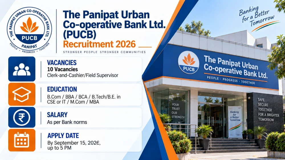 PUCB Recruitment Notice Invites Applications for 10 Clerk-and-Cashier/Field Supervisor Posts; Apply Offline by September 15