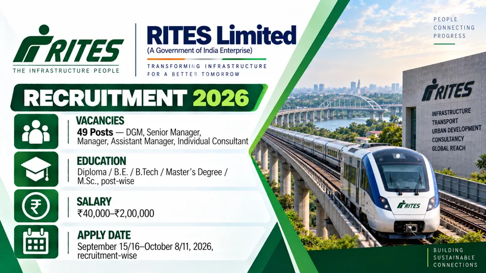 RITES Recruitment 2026 Online Form For 49 Manager, Engineer & Consultant Vacancies Available Now