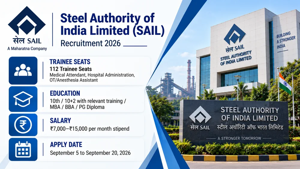 SAIL RSP IGH Trainee Recruitment 2026 Online Form For 112 Medical Attendant, Hospital Administration and OT Assistant Seats Available Till September 20