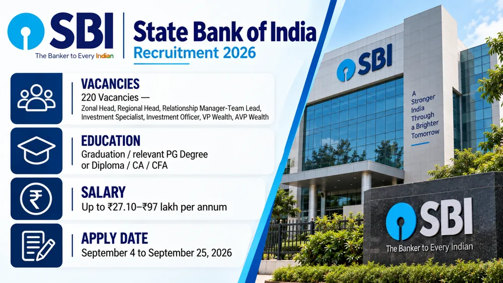 SBI SO Recruitment 2026 Notice Out: Apply Online to 220 Specialist Cadre Officer Vacancies by September 25