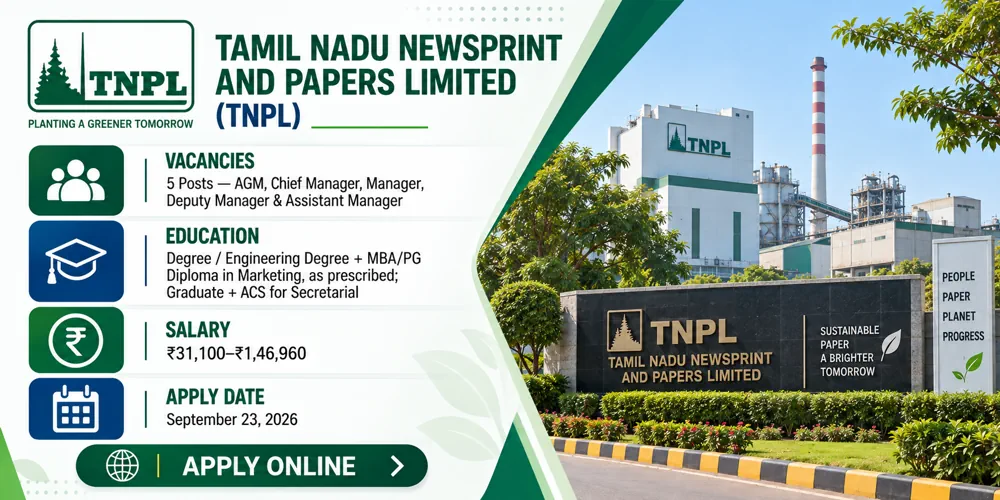 TNPL Manager Recruitment 2026: 5 Marketing and Secretarial Vacancies, Apply Offline by September 23