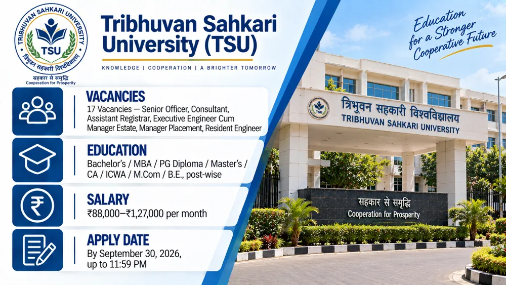 Tribhuvan Sahkari University Recruitment 2026: 17 Senior Officer, Assistant Registrar and Other Vacancies, Apply by September 30