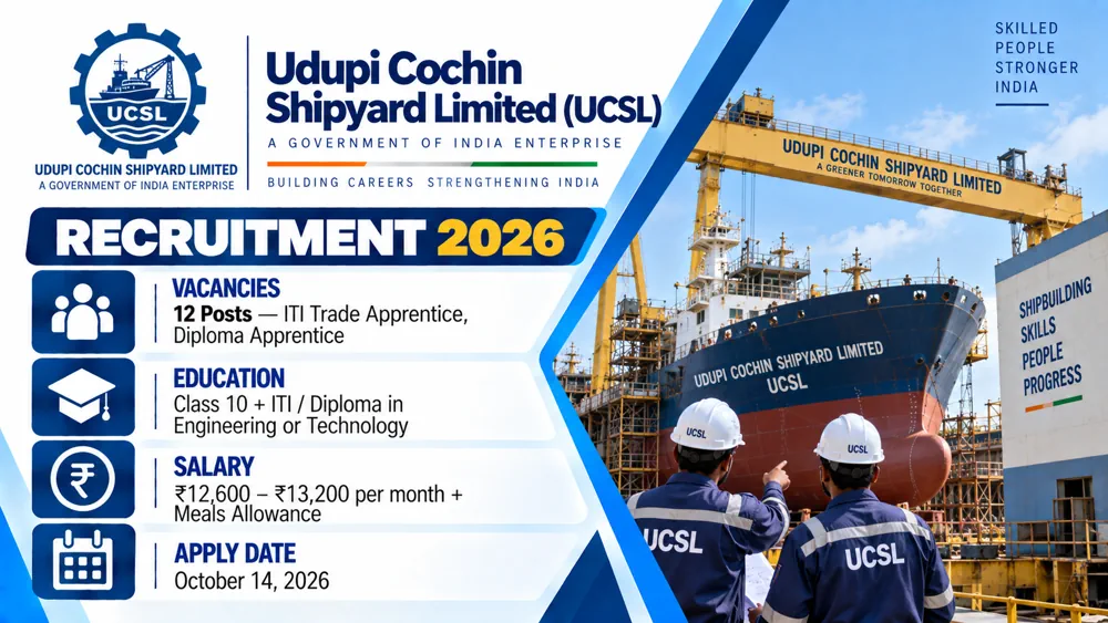 UCSL Apprentice Recruitment 2026 Notification Released: Apply to 12 ITI and Diploma Apprentice Vacancies by October 14