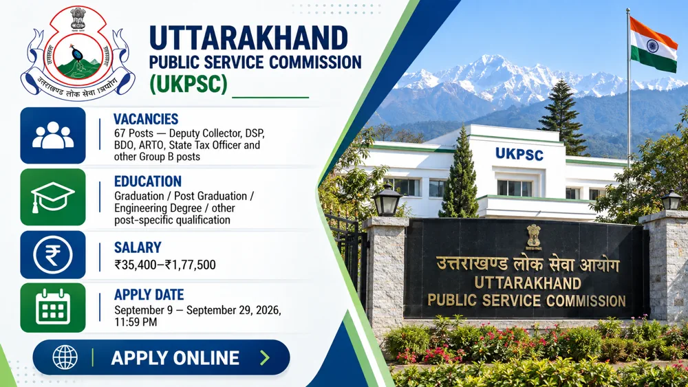 UKPSC Upper PCS Recruitment 2026: 67 Group B Vacancies, Apply Online by September 29