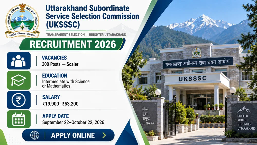 UKSSSC Scaler Recruitment 2026 Notification Released for 200 Group C Vacancies, Apply Online by October 22