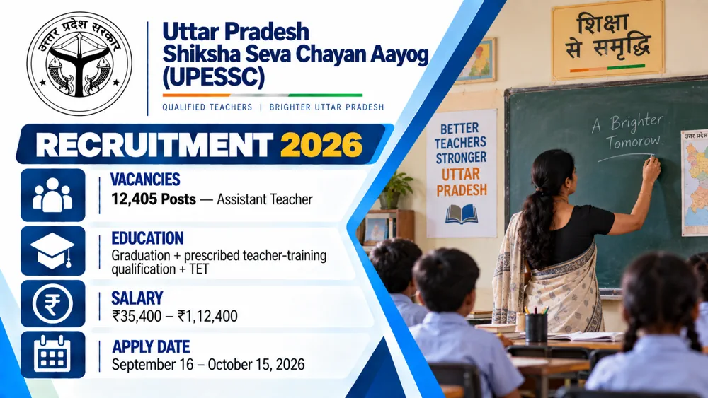 UPESSC Assistant Teacher Recruitment 2026 Notice out: Apply Online to 12,405 Vacancies by October 15