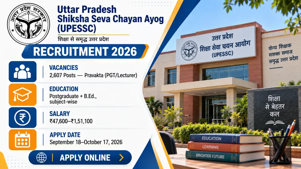 UPESSC Pravakta Recruitment 2026 Notice Out for 2,607 PGT/Lecturer Vacancies, Apply Online by October 17