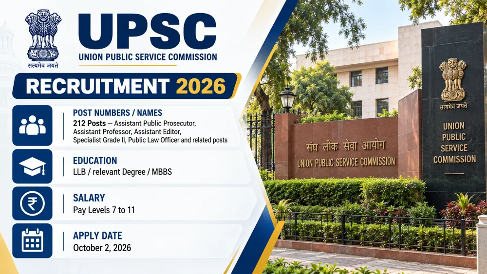UPSC Recruitment 11/2026 Notification Out: Apply Online to 212 Assistant Public Prosecutor, Assistant Professor and Other Vacancies From September 12