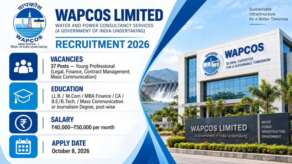 WAPCOS Recruitment 2026 Notification Released Inviting 37 Young Professional Vacancies, Apply Offline by October 8