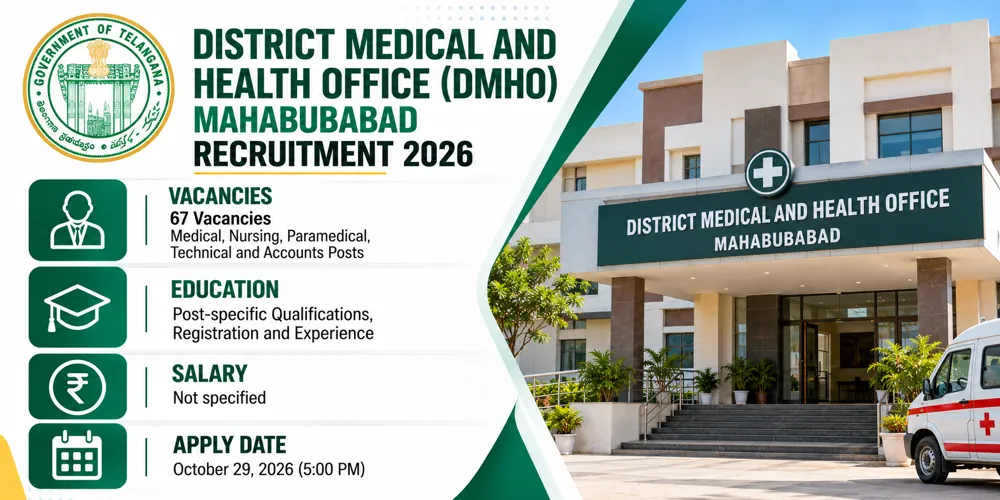 DMHO Mahabubabad Recruitment 2026: 67 Medical, Nursing and Other Vacancies, Apply by October 29