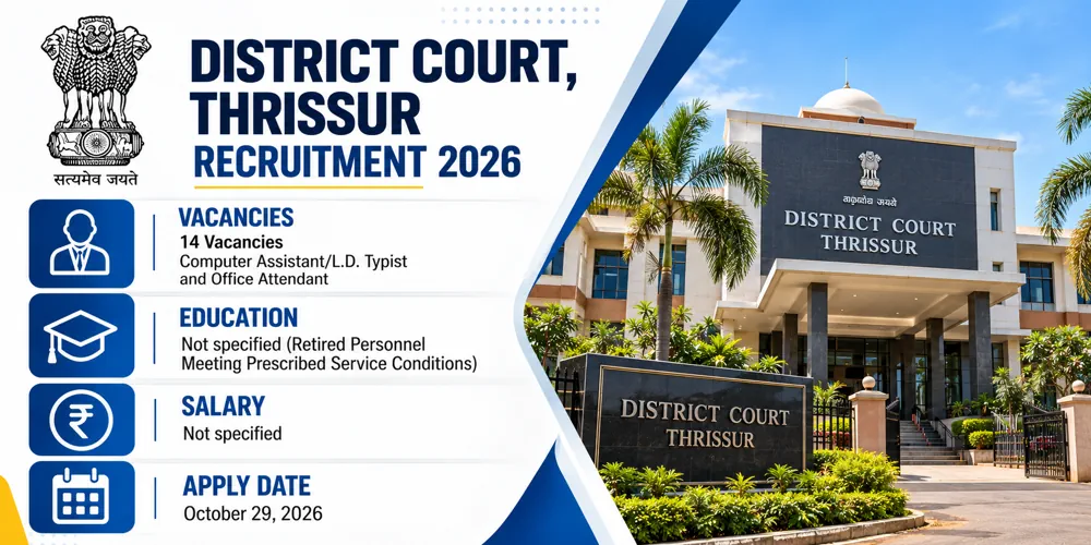 District Court Thrissur Recruitment 2026: 14 Typist and Office Attendant Posts for Retired Personnel, Apply by October 29