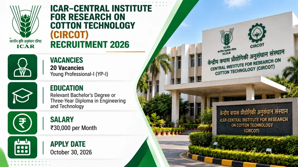 ICAR CIRCOT Recruitment 2026: Apply Online for 20 Young Professional-I Posts by October 30