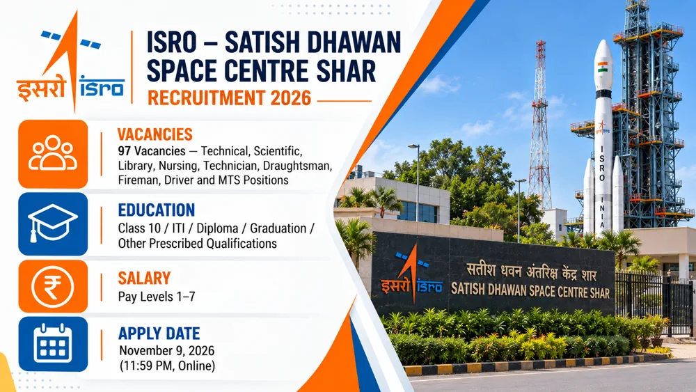 ISRO SDSC SHAR Recruitment 2026 Notice Out: Apply Online for 97 MTS, Technician, Driver and Other Posts by November 9
