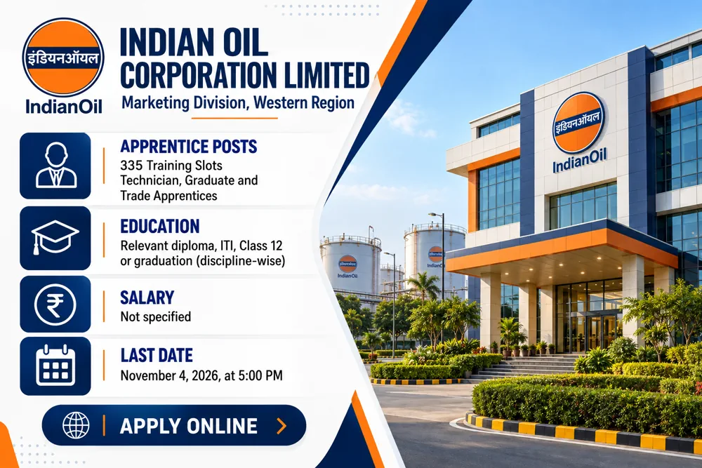 IOCL Western Region Apprentice Recruitment 2026 Notice Out: Apply Online for 335 Training Slots by November 4
