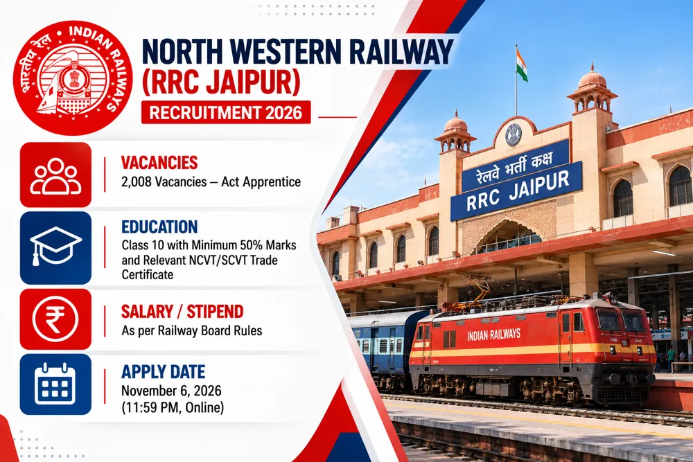 NWR RRC Jaipur Recruitment 2026 Announced: Apply Online for 2,008 Apprentice Slots in Rajasthan by November 6
