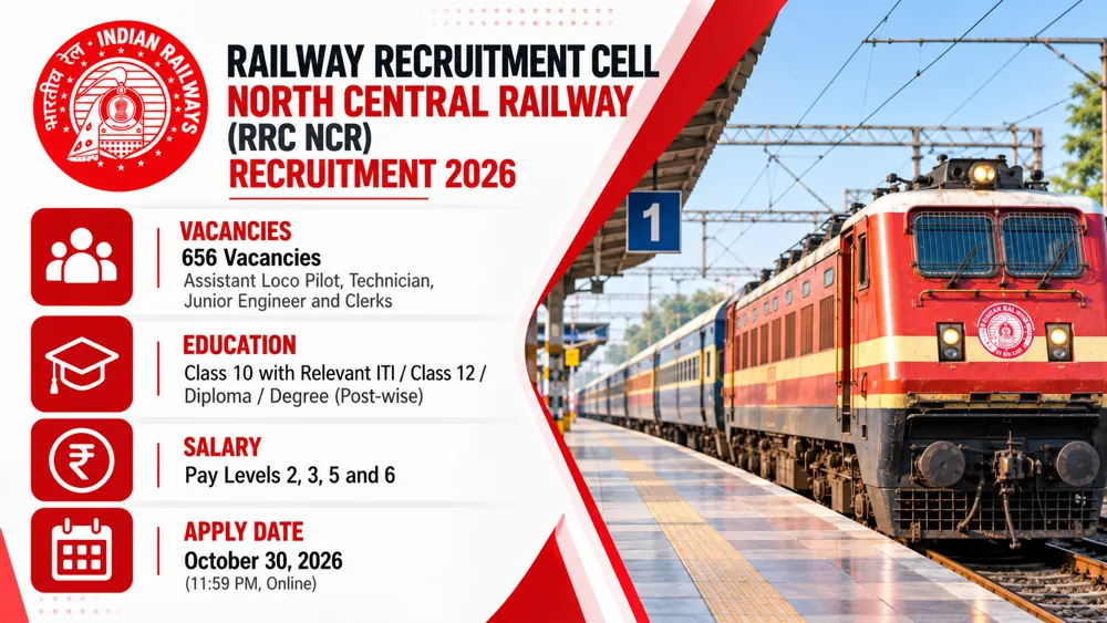 RRC NCR GDCE Recruitment 2026 Announced: Apply Online for 656 ALP, Technician, JE and Clerk Posts by October 30