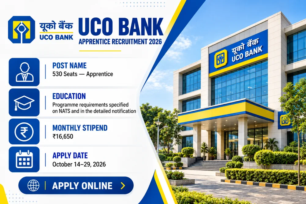 UCO Bank Apprentice 2026 Notification Released: Apply Online for 530 Seats by October 29, Exam on November 7