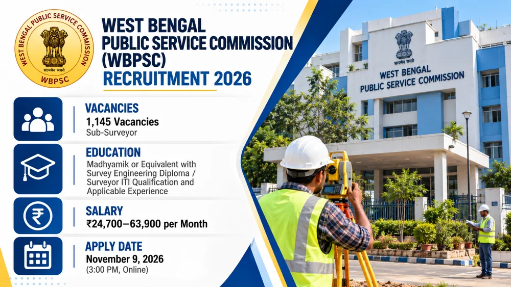 WBPSC Sub-Surveyor Recruitment 2026: Apply Online for 1,145 Vacancies by November 9